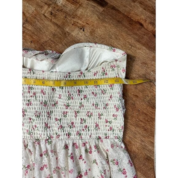 Strapless Floral Lace Midi Dress Womens S/M Smocked Bodice Cottagecore Fairy - Picture 11 of 13